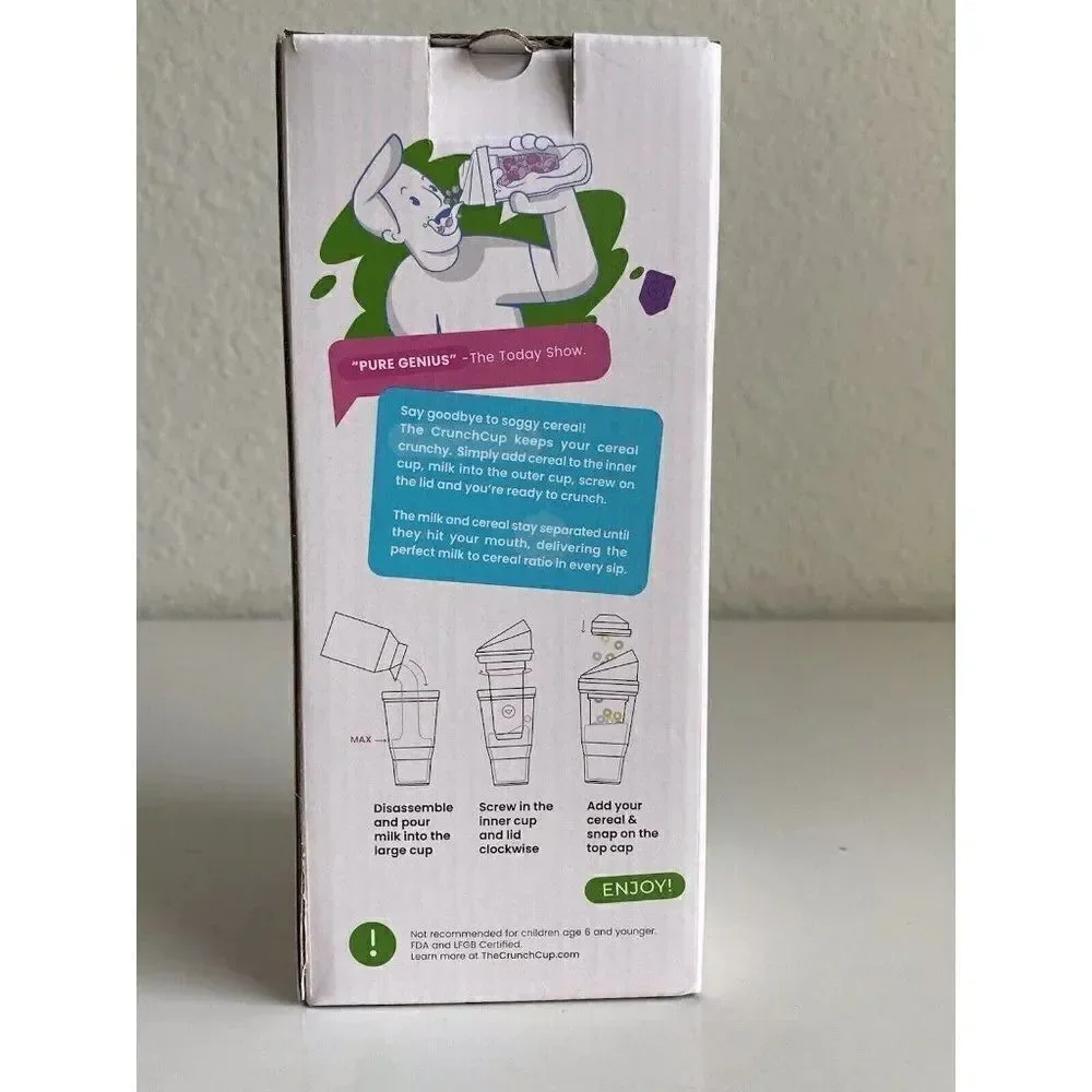 The CrunchCup Never Soggy Portable Cereal & Milk for Cereal on‎ the Go Blue NEW